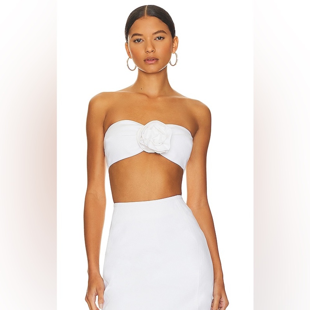 Lamarque Dina Flower removeable rosette Crop Top Ivory White 100% Cotton med NWT